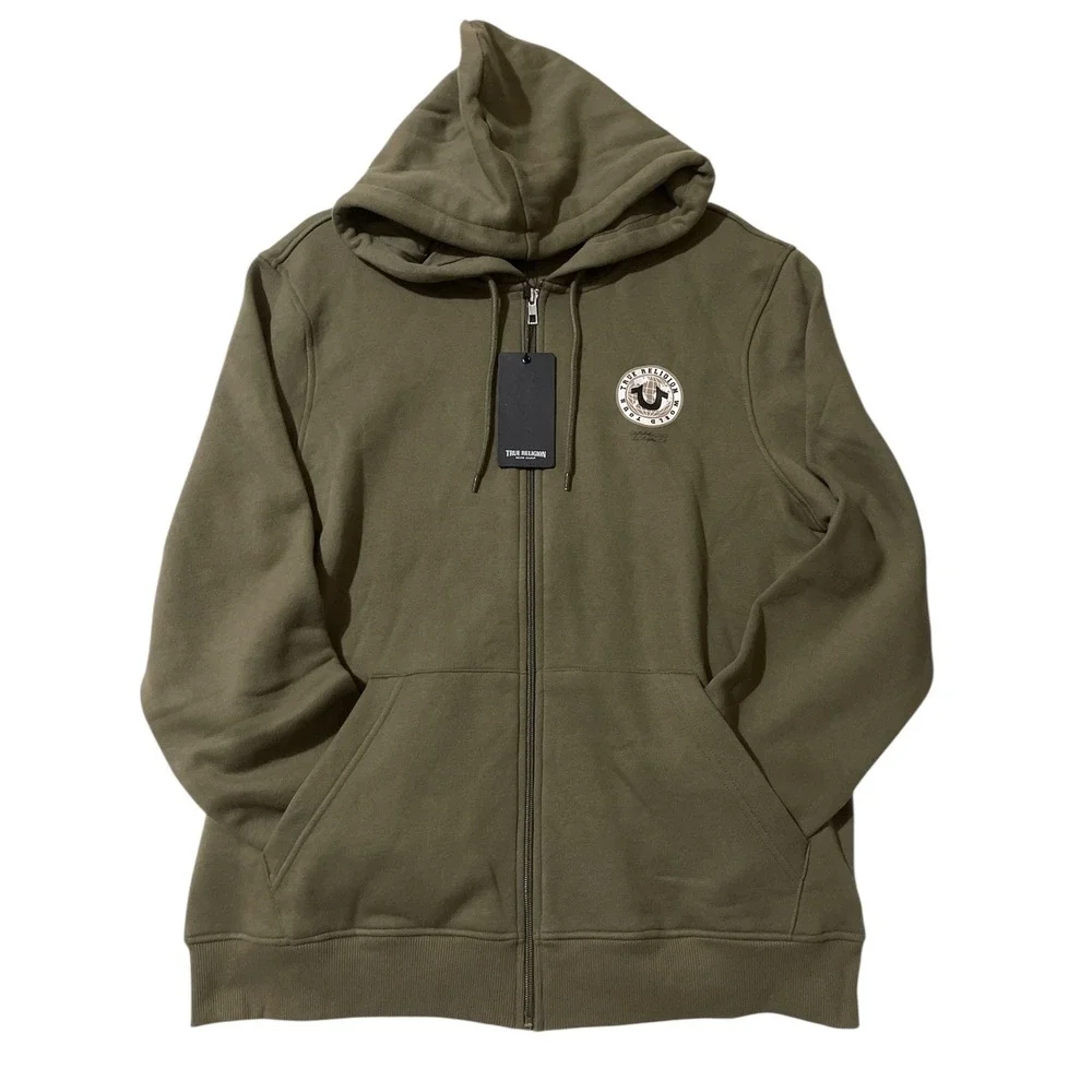 True Religion Mens Global Buddha Zip Hoodie Kalamata Olive Green Size Large $119